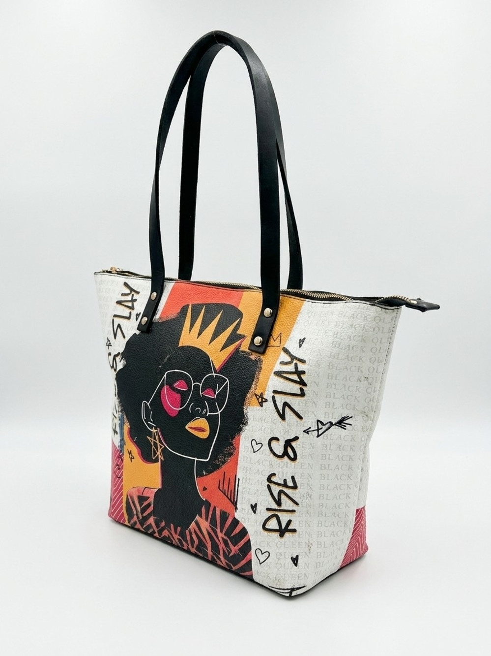 Afroyla Aina Black Queen Rise & Slay Colorful Graphic Tote Bag